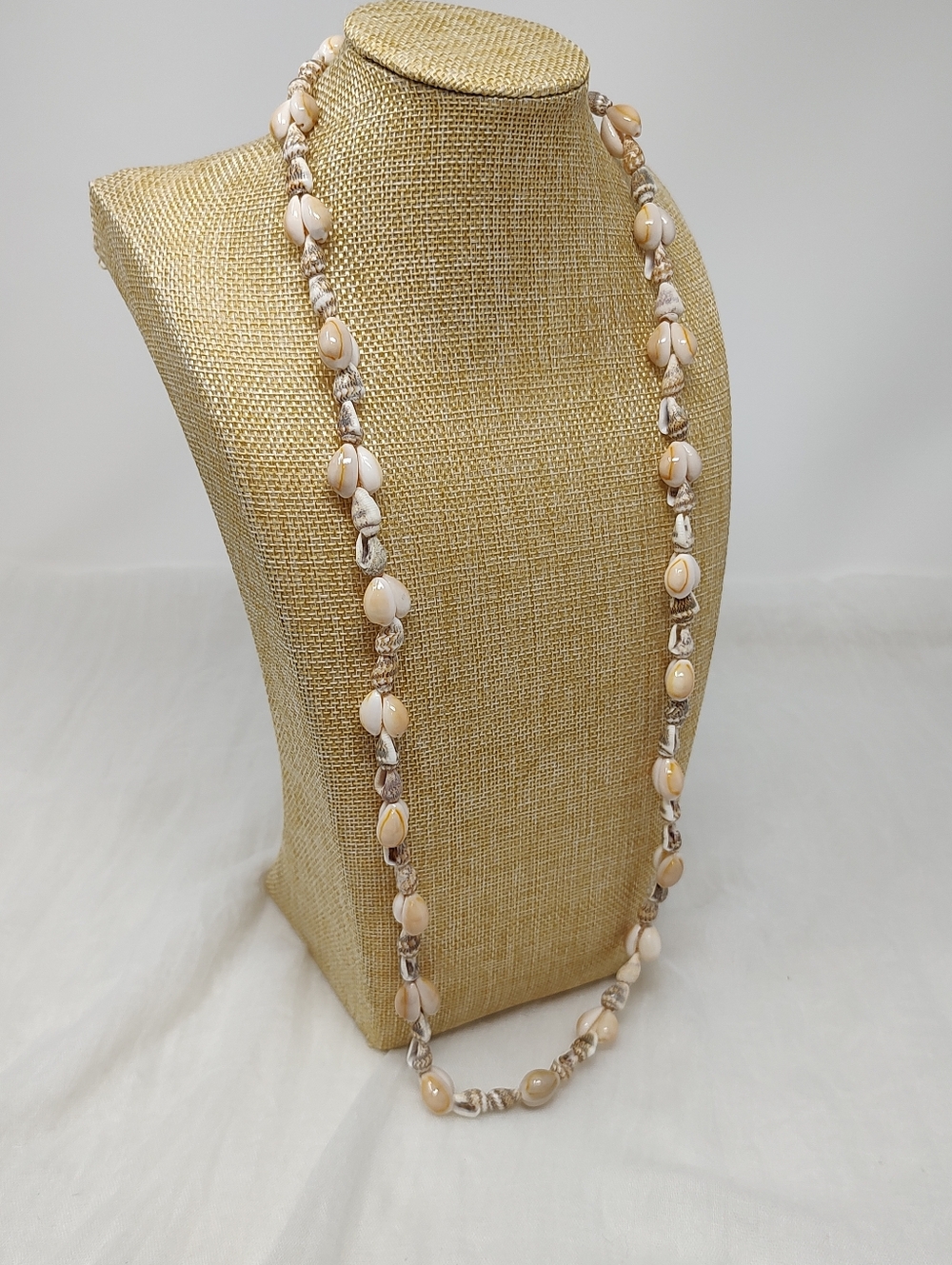 Natural Shell Beaded Long Necklace - Cream